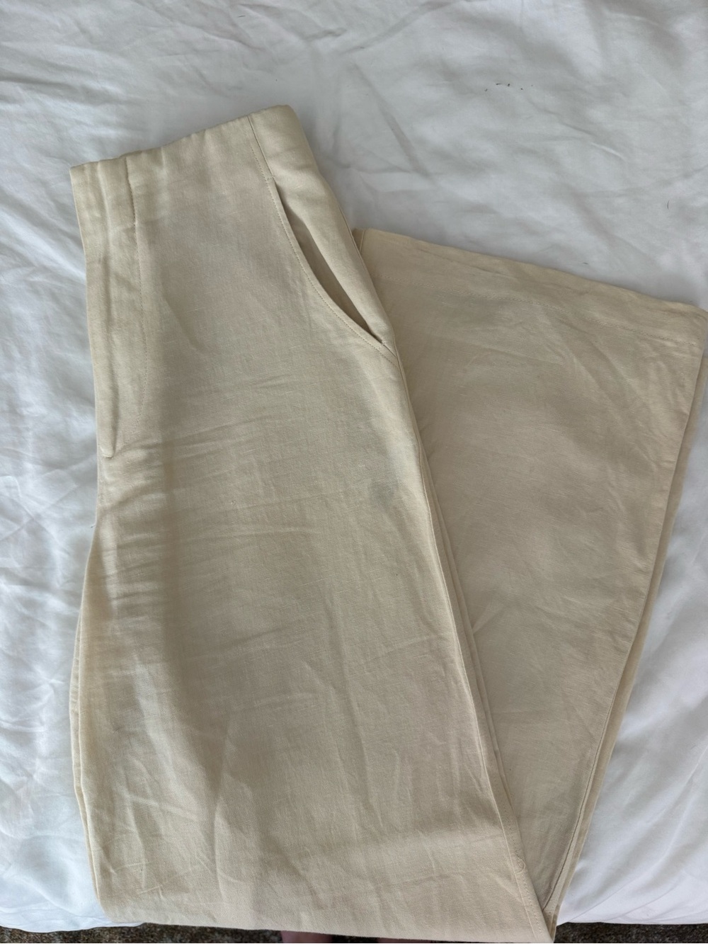 Zara Cream High waisted Linen Tailored wide leg pants size small